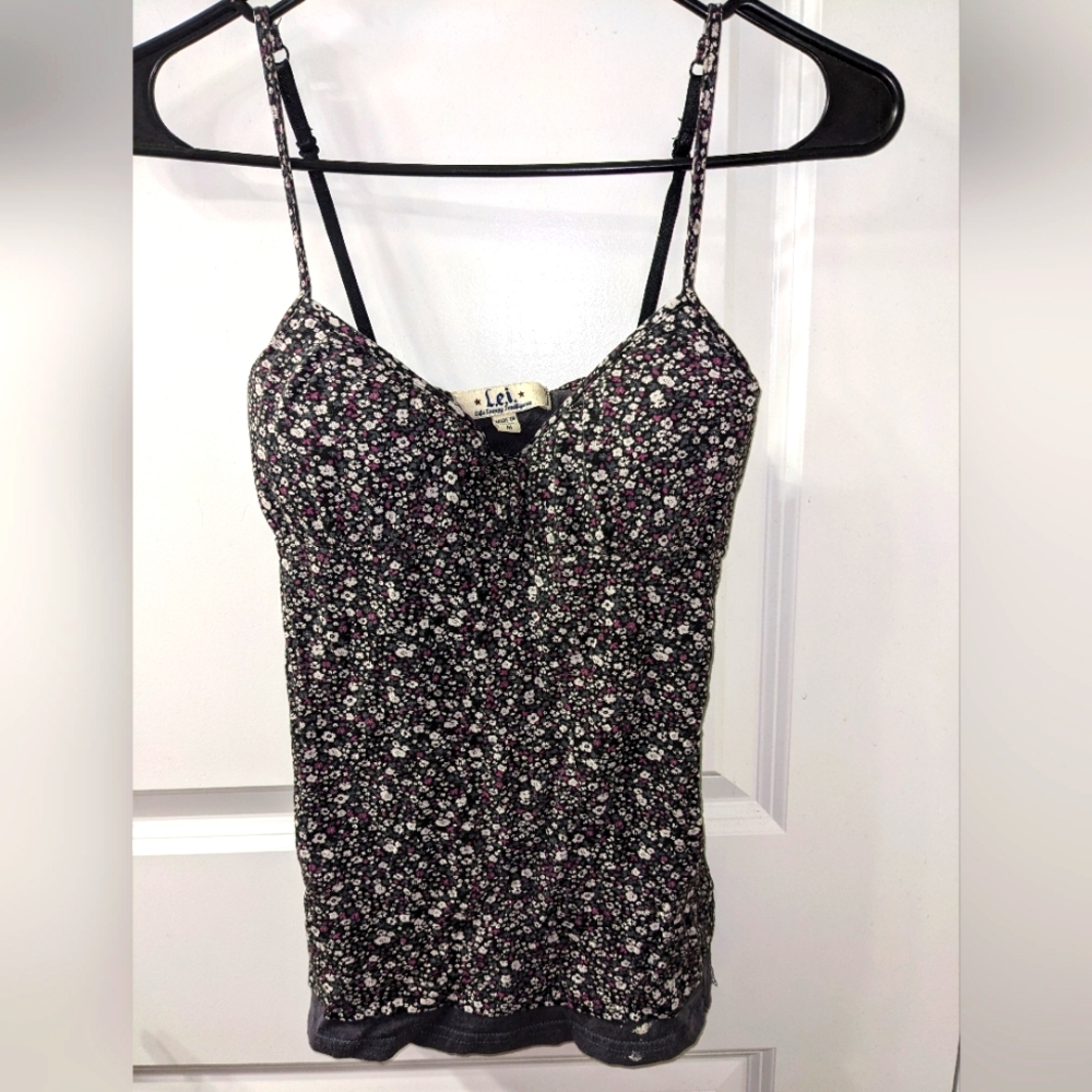 VTG Y2K lei Camisole w Built-in Bra M Grunge Spaghetti Strap Floral Cottage Top